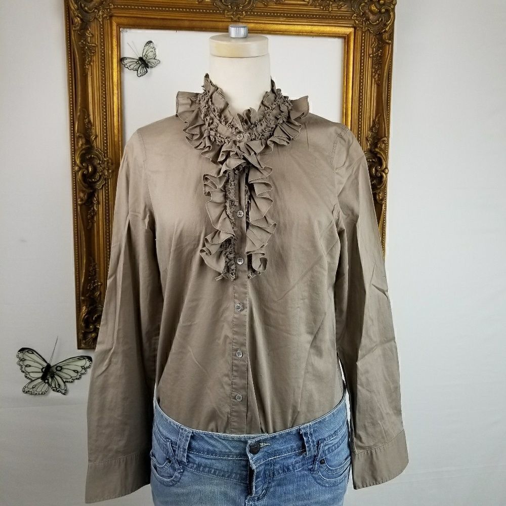 J. Crew raw hem ruffled neck button up top